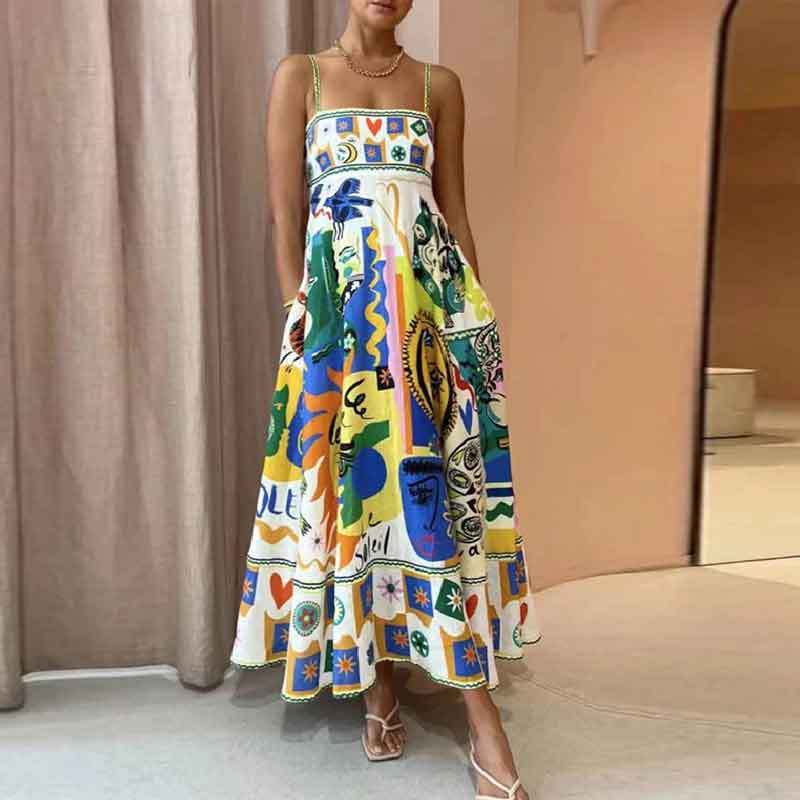 Catherine – Ärmelloses Hoch Tailliertes Druckkleid