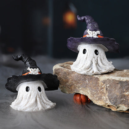 Halloween Dekofigur Geist mit Hexenhut – Zauberhafte Resin-Figur für gruselige Halloween-Atmosphäre