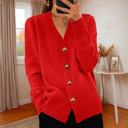 Christina – V-Ausschnitt Strickpullover mit Knopf und langen Ärmeln