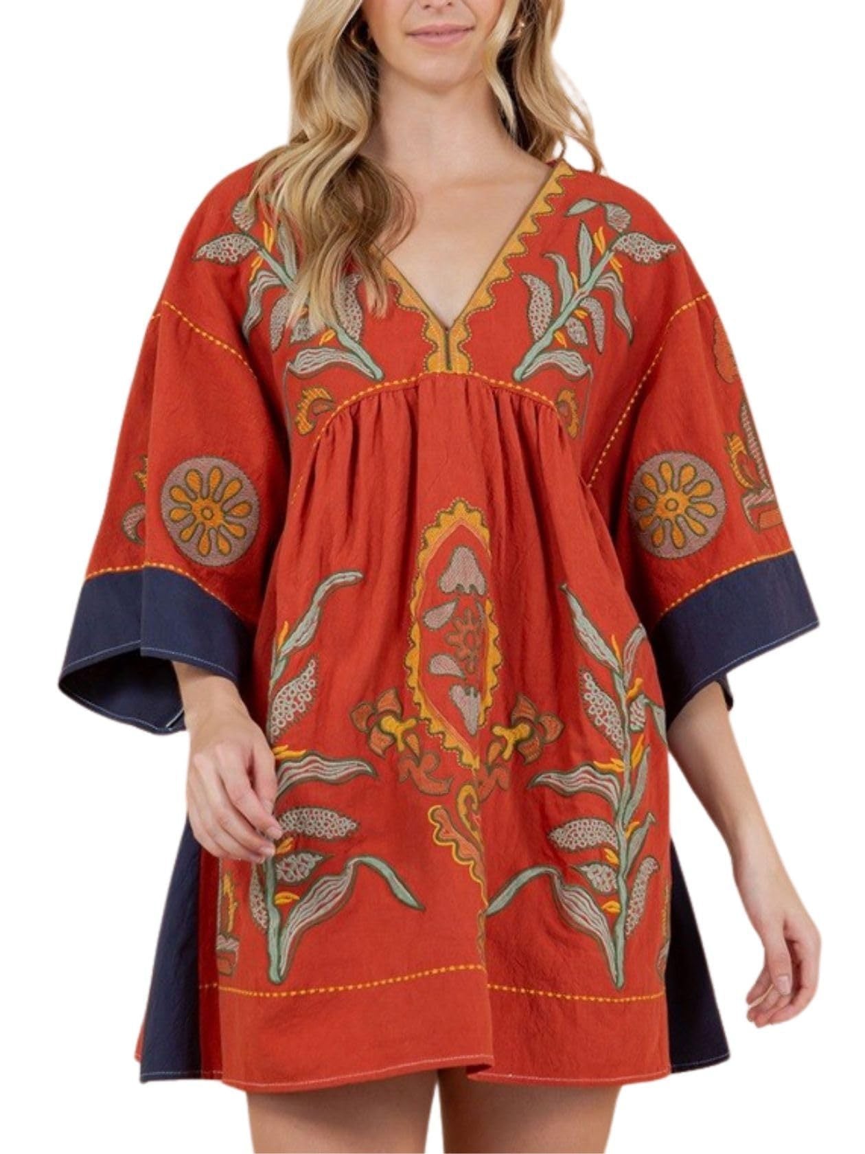 Janet – Blumengedrucktes V-Ausschnittkleid mit 34 Ärmeln
