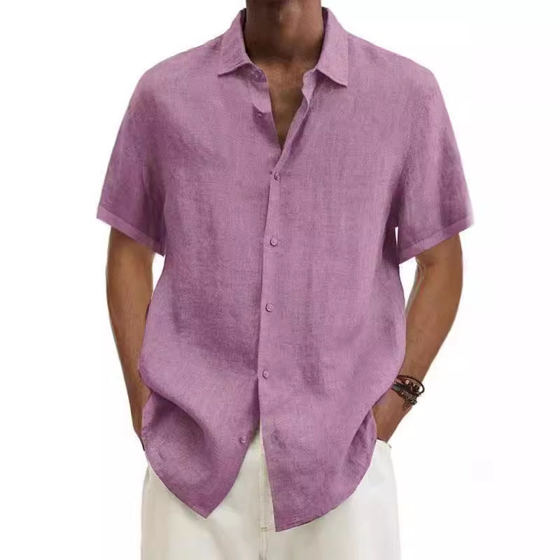 Herren Sommer Leinenhemd Kurzarm – Lässiges Freizeit Hemd im japanischen Stil
