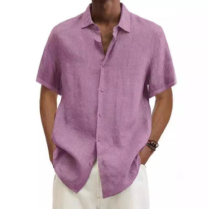Herren Sommer Leinenhemd Kurzarm – Lässiges Freizeit Hemd im japanischen Stil