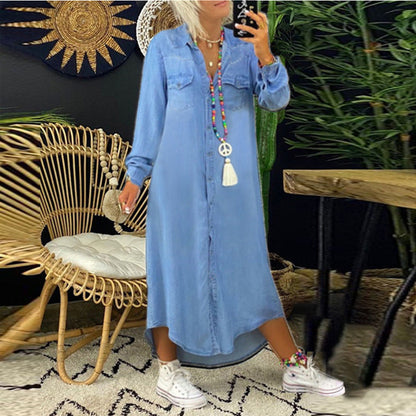 Julia – Langer Jeansrock mit Kurzarm-Hemdkragen