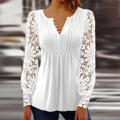 Stan – Damen T-Shirt mit Spitzenärmeln und Falten