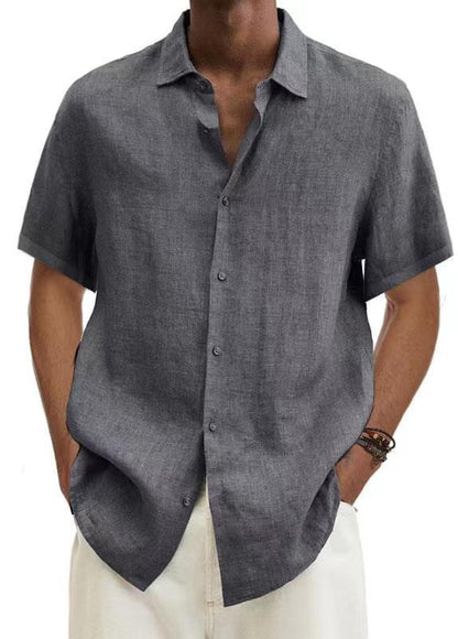 Herren Sommer Leinenhemd Kurzarm – Lässiges Freizeit Hemd im japanischen Stil