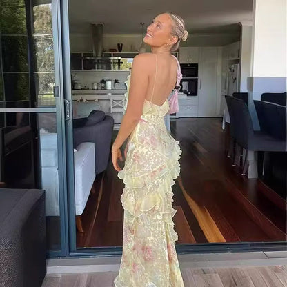 Damen Maxikleid im Boho-Stil für Strand und Sommer – Elegantes, ärmelloses Rüschenkleid für besondere Anlässe