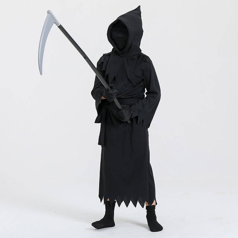 Halloween Kinder Grim Reaper Kostüm – Unisex Sensenmann Verkleidung für Halloween Party & Trick-or-Treat