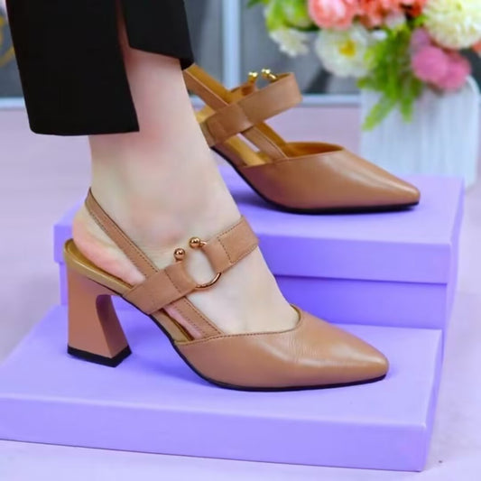 Lydia – Geschlossene Zehen Chunky High Heels aus Premium Veganleder