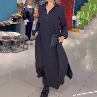 Sharon – Lässiges Langarmkleid mit V-Ausschnitt