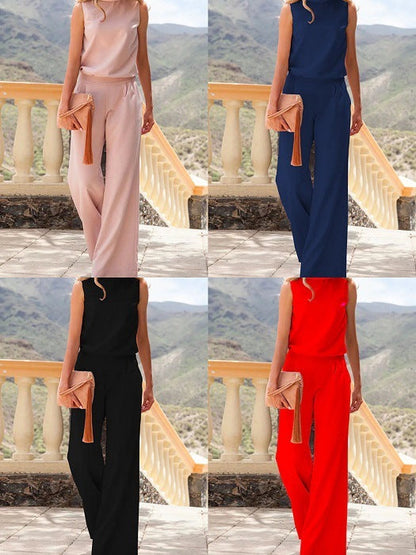 Pamela – Ärmelloser, lockerer Jumpsuit für Damen in einfarbig