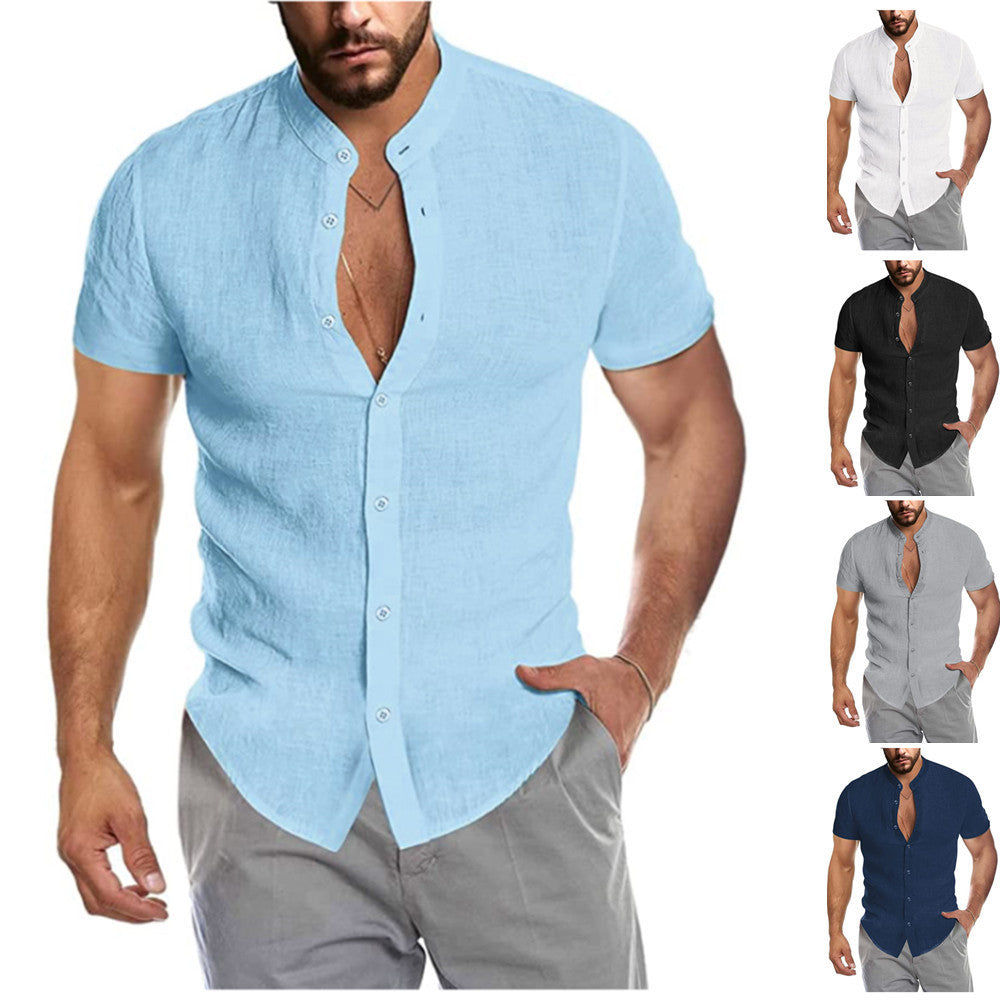 Ray – Kurzarm-Leinenpullover mit Stehkragen für Herren