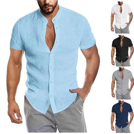 Ray – Kurzarm-Leinenpullover mit Stehkragen für Herren