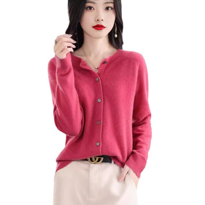 Katie – Merino Woll-Cardigan mit Rundhalsausschnitt und langen Ärmeln