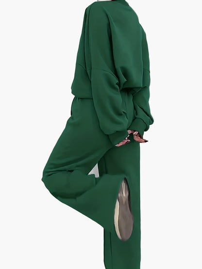 Damen Freizeit-Zweiteiler Set mit Stehkragen und weitem Bein – Sportlich & Bequem für Alltag und Reisen