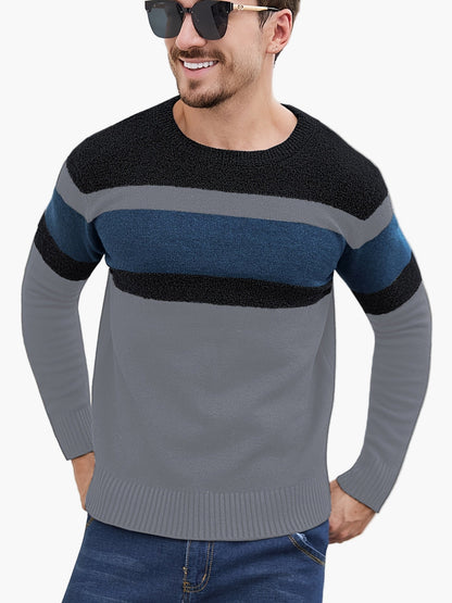 Herren Strickpullover mit Streifenmuster – Modischer Freizeitpullover für Herbst und Winter