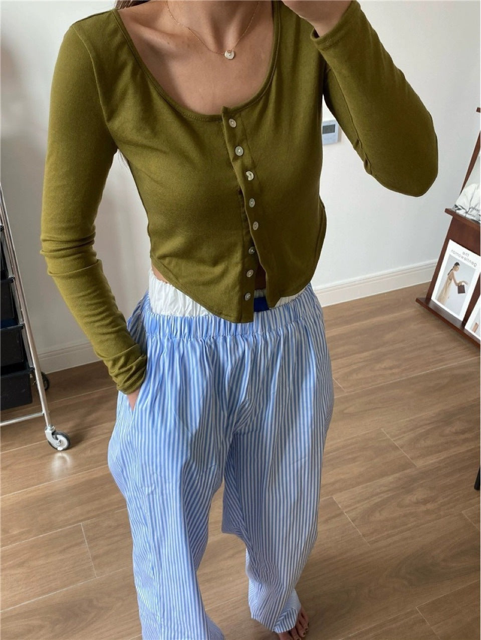 Janet – Elastische Weite Bein Hose mit vertikalen Streifen