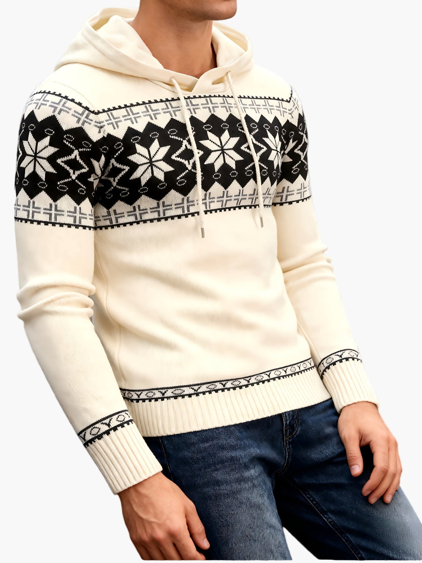 Herren Kapuzenpullover mit Norweger-Muster – Lässiger Winterpullover für Freizeit und Alltag