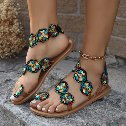 Andrea – Ethnischer Stil Blumen Flache Sandalen für den Sommer