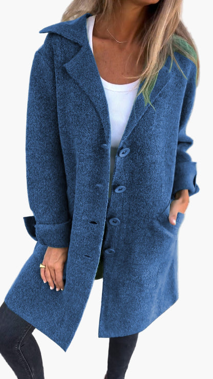 Damen Langer Casual Mantel mit Aufschlägen – Stilvoller Übergangslook für Alltag & Events