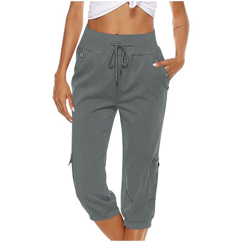 Rachel – Modische Damen Cargo-Hosen aus Baumwolle und Leinen mit Taschen