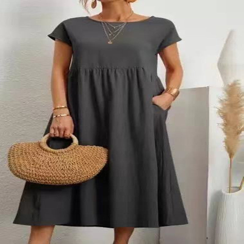 Audrey – Ärmelloses Baumwoll-Leinen-Kleid mit Taschen