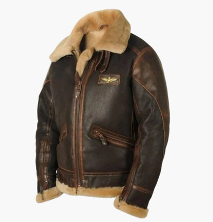Herren Vintage Fliegerjacke mit Lammfellkragen – Winterjacke im Aviator-Stil