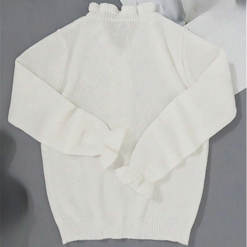Caroline – Winter V-Ausschnitt Volant Strickpullover mit langen Ärmeln