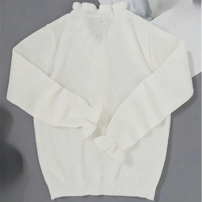 Caroline – Winter V-Ausschnitt Volant Strickpullover mit langen Ärmeln