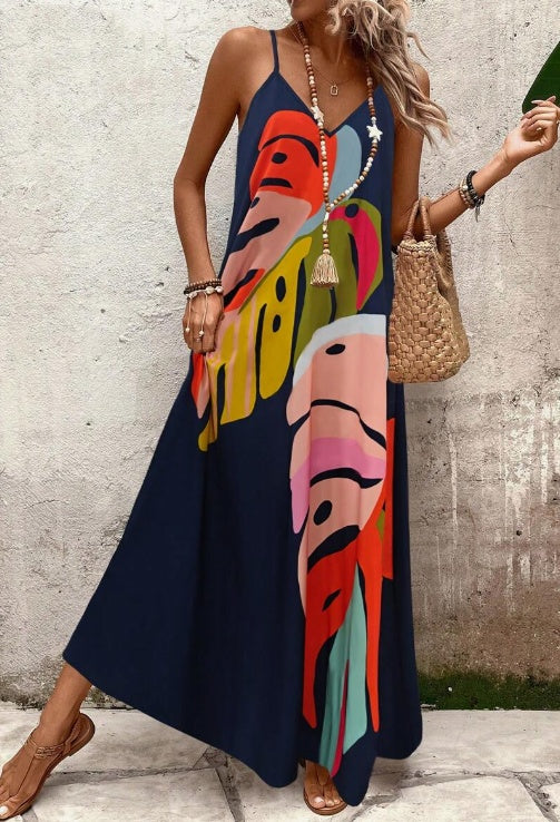 Dawn – Modisches, farbenfrohes Maxikleid mit Blattdruck