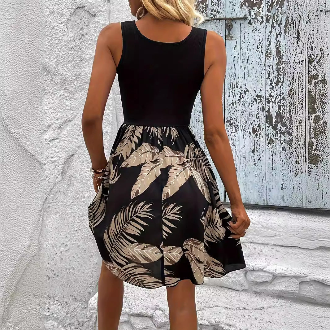 Angela – Elegantes Damenkleid mit tropischem Druck und Spitze