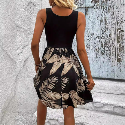Angela – Elegantes Damenkleid mit tropischem Druck und Spitze