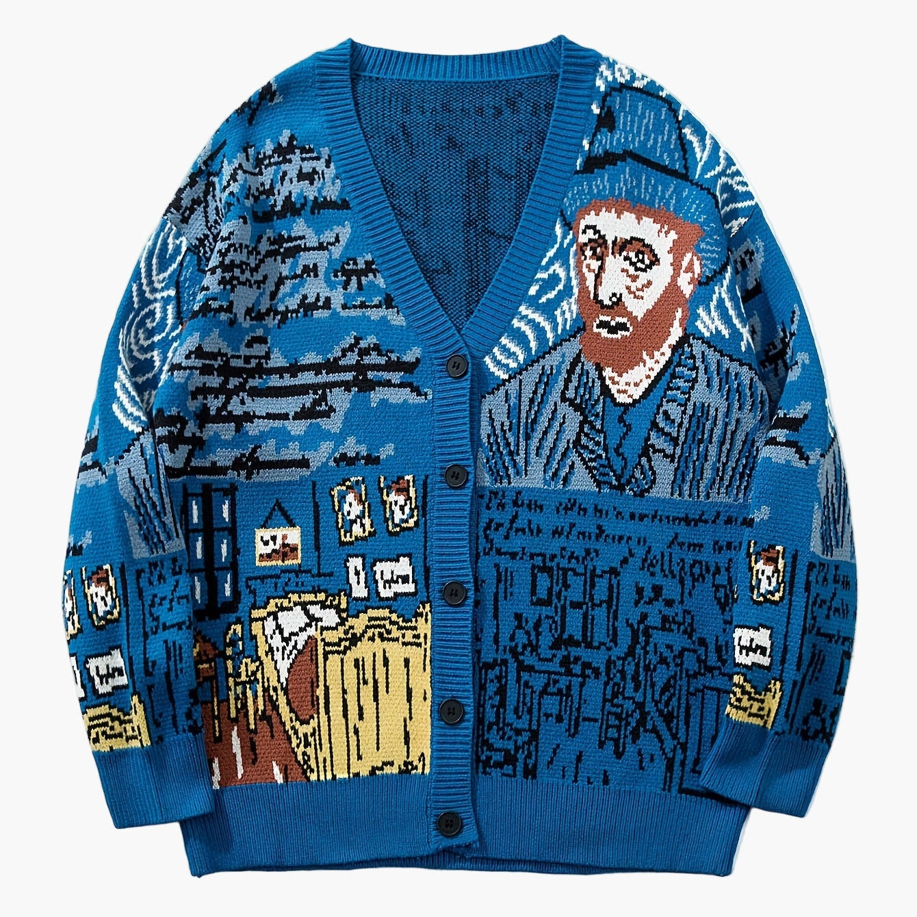 Herren Strickjacke im Kunststil mit Van Gogh Motiv – Lässige Mode für Herbst und Winter