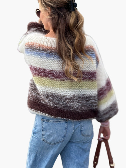 Damen Pullover Elegant Gestreift Strickpullover für Herbst/Winter Freizeit