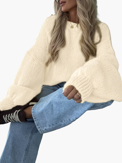Damen Oversize Strickpullover mit Ballonärmeln für Herbst und Winter – Modischer Freizeit-Look