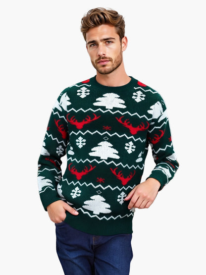 Herren Weihnachts-Pullover mit Rentier- und Tannenbaum-Muster für festliche Anlässe