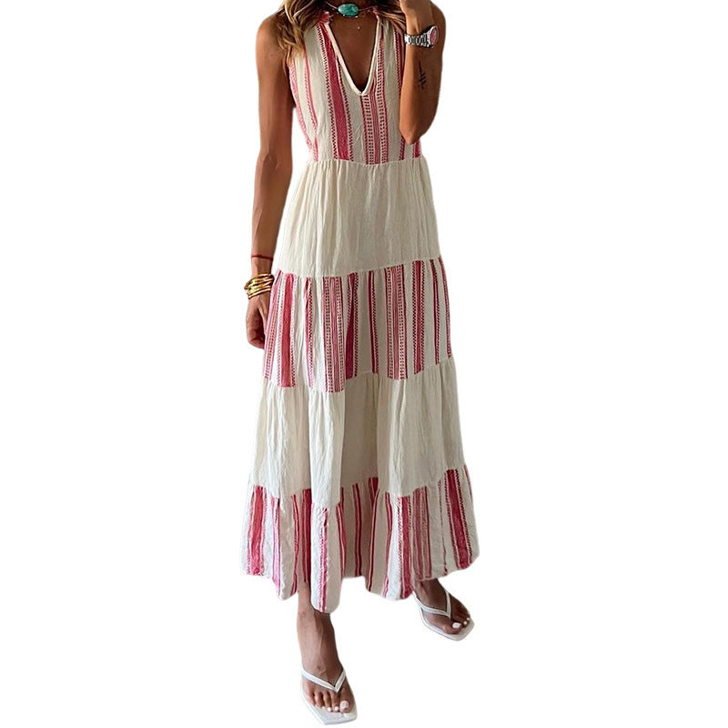 Joanne – Gestreiftes Midikleid mit V-Ausschnitt und ärmellos