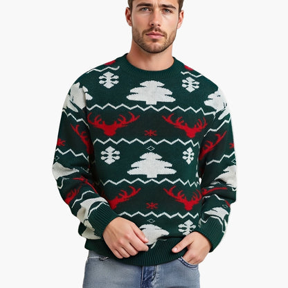 Herren Weihnachts-Pullover mit Rentier- und Tannenbaum-Muster für festliche Anlässe