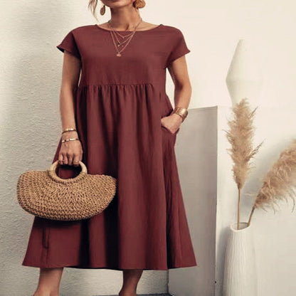 Audrey – Ärmelloses Baumwoll-Leinen-Kleid mit Taschen