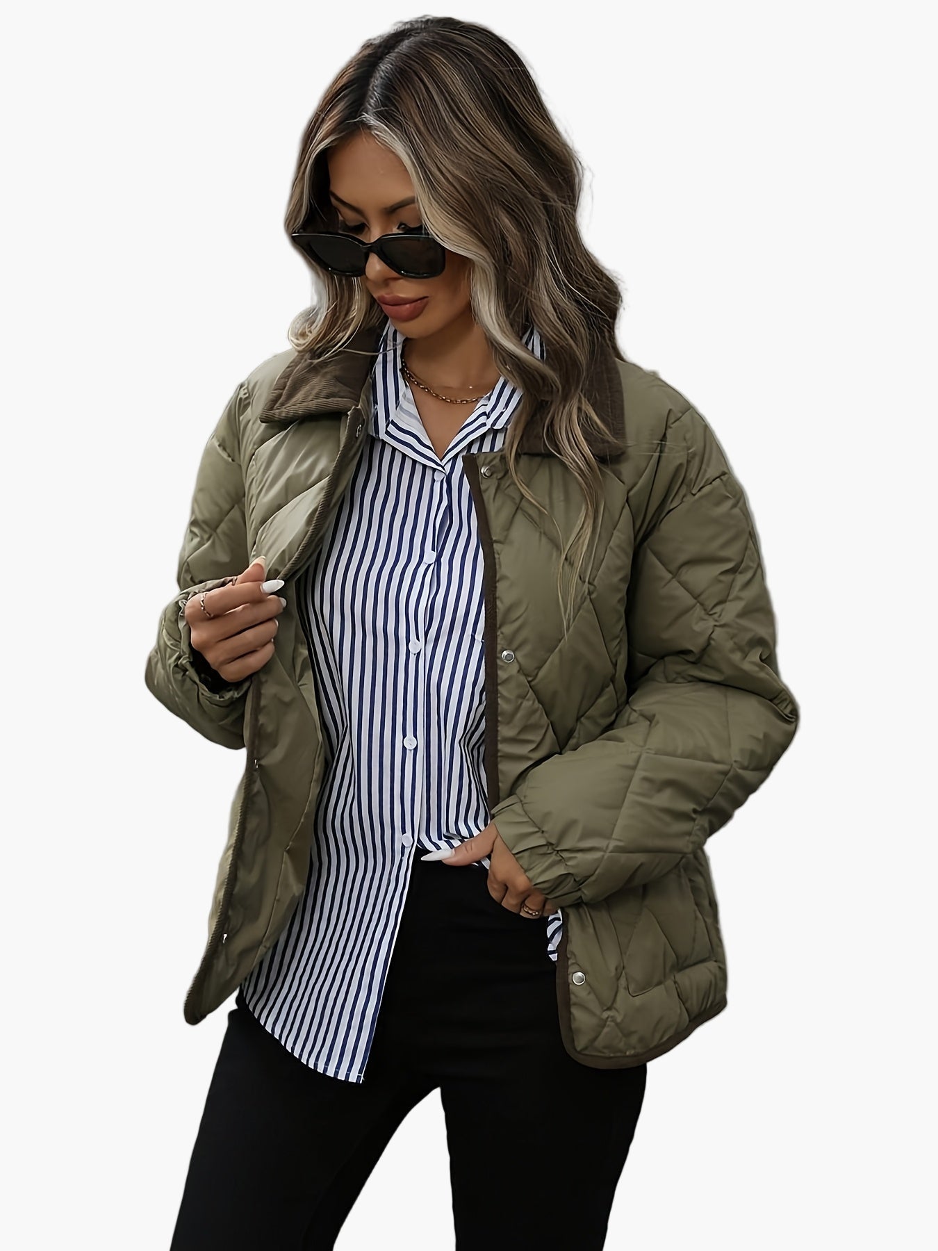 Damen Vintage Steppjacke mit Kontrastdetails – Stilvolle Übergangsjacke für Alltag und Freizeit