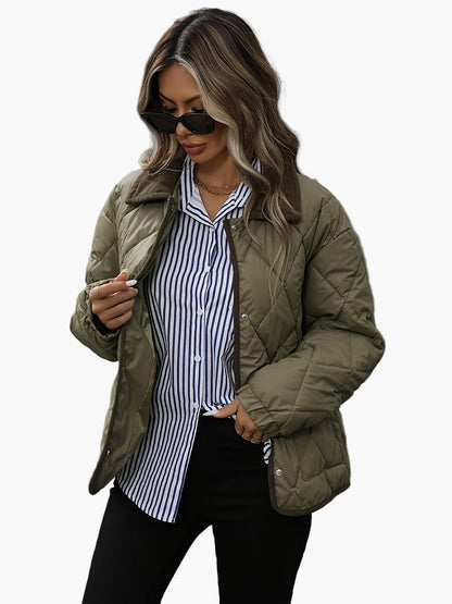 Damen Vintage Steppjacke mit Kontrastdetails – Stilvolle Übergangsjacke für Alltag und Freizeit