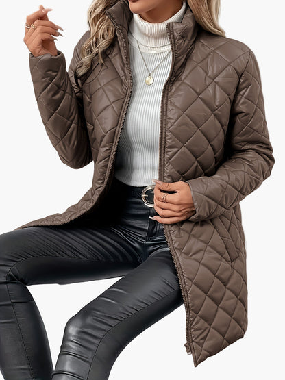Damen Steppjacke mit modischem Rauten-Design und Stehkragen – Eleganter Übergangs-Style für Alltag und Freizeit