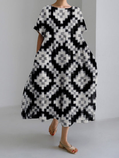 Damen Maxikleid im Retro-Stil mit großem Blumenmuster – Lockeres Sommerkleid für Alltag und Freizeit