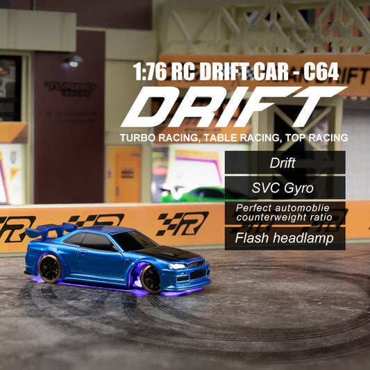1:76 RC Drift Auto C64 – Turbo Racing Modellauto für Jungen ab 14 Jahren, ferngesteuertes Driftauto mit Gyro und LED-Scheinwerfern