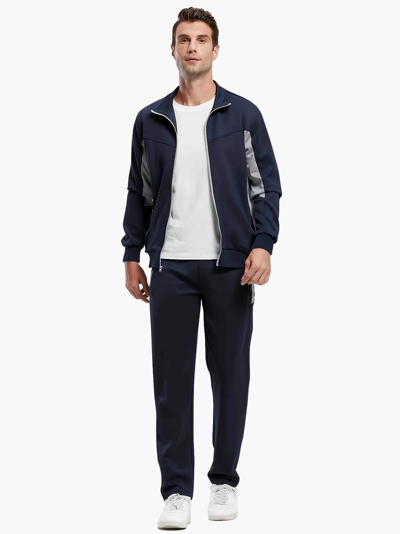 Herren Sportlicher Trainingsanzug Set – Freizeit & Fitness, Reißverschluss, Patchwork Stil