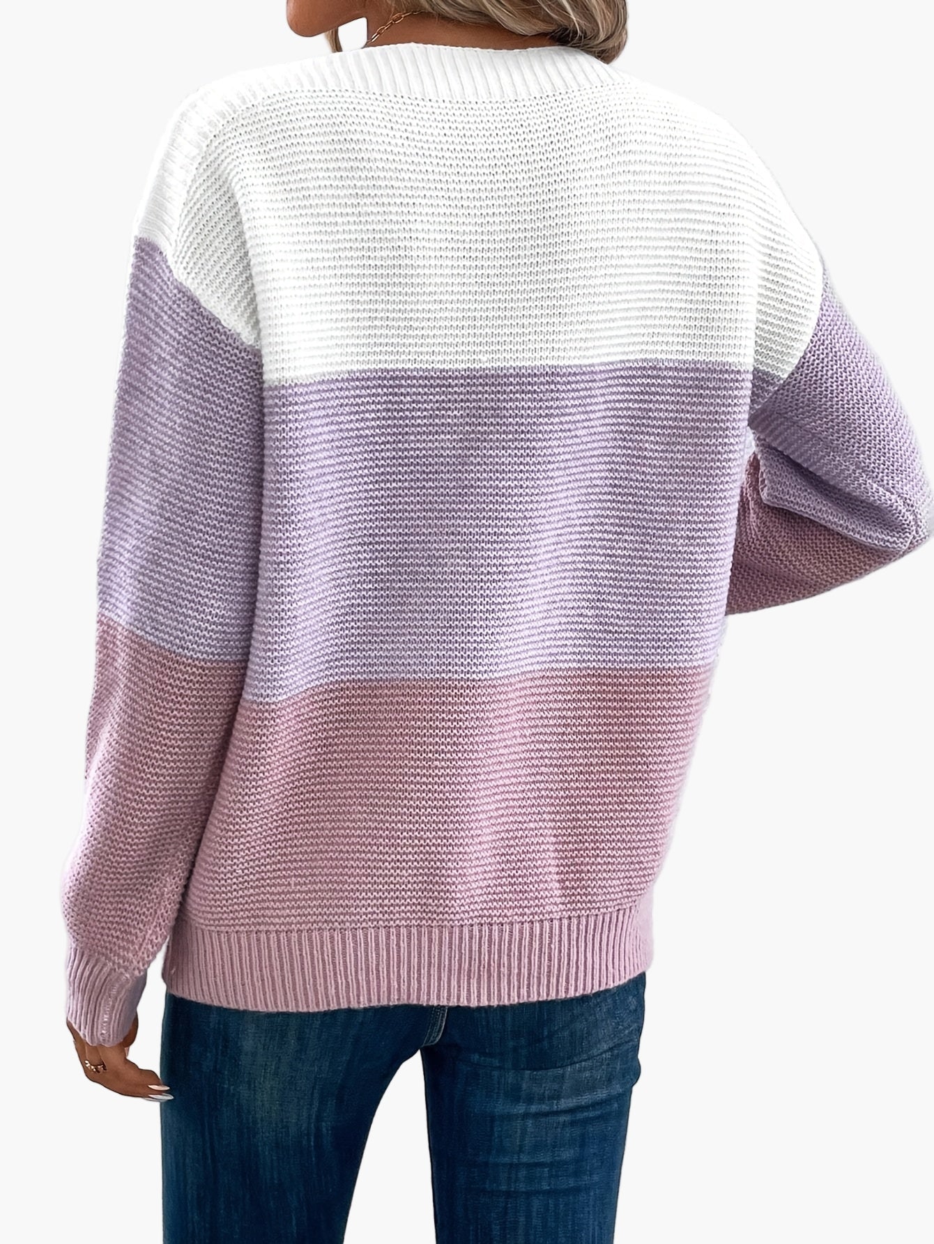 Damen Strickpullover im Colorblock-Design – Eleganter Freizeit-Look für Herbst und Winter