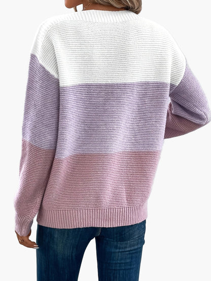 Damen Strickpullover im Colorblock-Design – Eleganter Freizeit-Look für Herbst und Winter