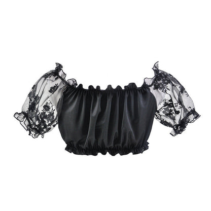 Damen Crop Top mit Puffärmeln und Spitze – Oktoberfest Elegantes Off-Shoulder Oberteil für trendbewusste Frauen
