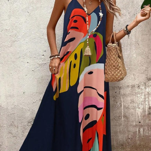 Dawn – Modisches, farbenfrohes Maxikleid mit Blattdruck