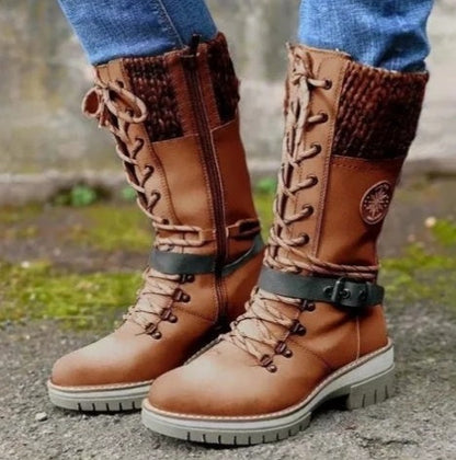 Holly – Winterliche Hohe Blockabsatzrunde Kopf Nählinie Plus Size Stiefel