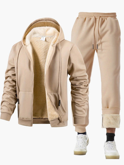 Herren Jogginganzug Set mit Fleece-Innenfutter – Kapuzenpullover und Jogginghose, Casual Style für Herbst und Winter